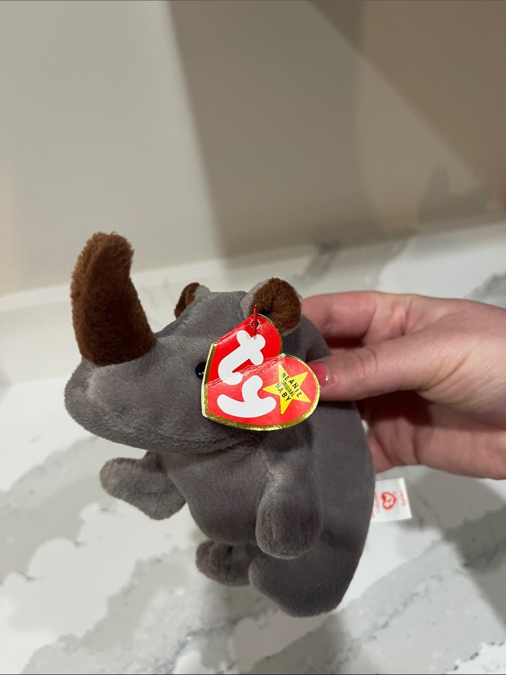 Ty Plush Rhino in Gray with Brown Horn & Ears (Spike 1996)